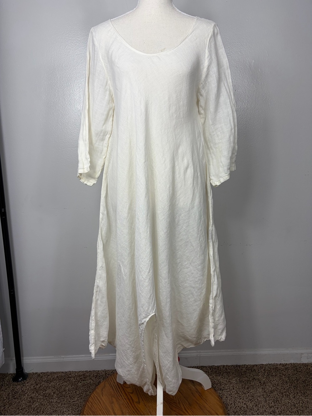 La Bottega di Brunella Relaxed Linen Long Lagen Dress in White 3/4 sleeves sz M